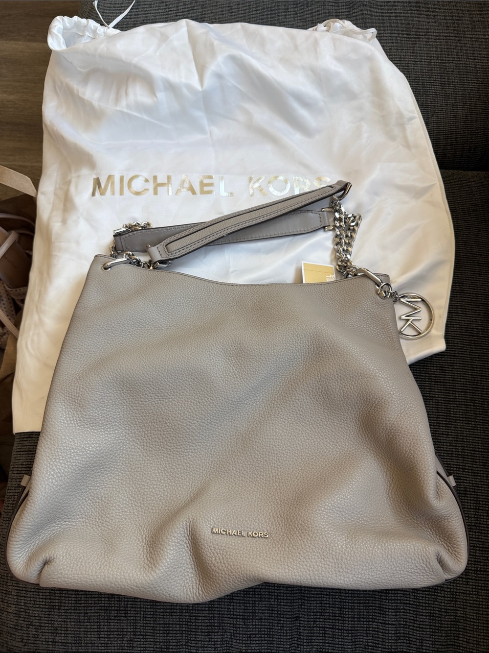 Michael Kors Pebbled Leather Shoulder Bag in Light Gray